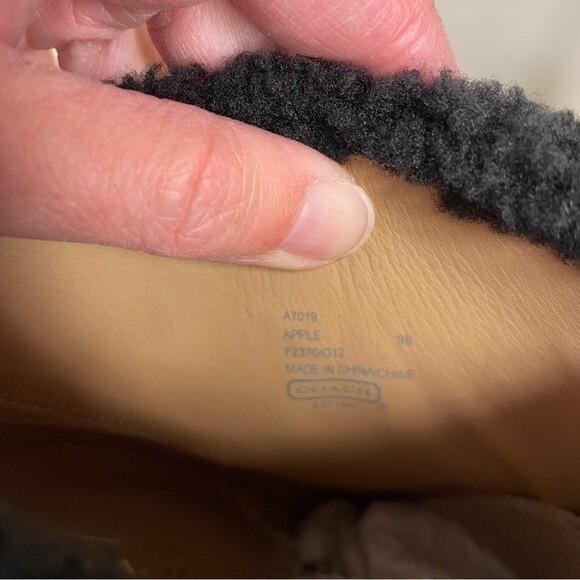 Coach Boots Apple Vin Veg Heels Leather Shearling Cuff High New Black Size 9 - Picture 15 of 16